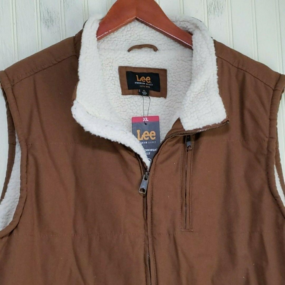 Lee Vest Mens XL Brown Canvas Sherpa Lined Full Zip Workwear Winter